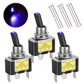 Linkstyle 3PCS Toggle Switch, ON Off Rocker Lighted Toggle Switch 30A 12V DC SPST 2 Position 3 Pin Heavy Duty Blue LED Illuminated Light Wired for Car Boat Truck Automotive Auto Boat