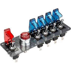 Jtron dc12v flip-up Ignition Switch Panel,5 in 1 car Engine Start Push Button led Toggle Switch Panel for Racing Sport Competitive car (4 Blue 1 Red)