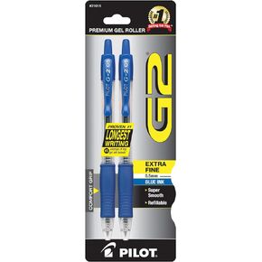 Pilot, G2 Premium Gel Roller Pens, Extra Fine Point 0.5 mm, Pack of 2, Blue