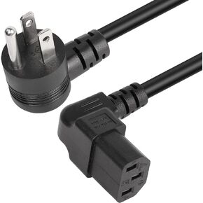 GELRHONR 90 Degrees 3 Prong AC to IEC320 C13 Power Cord,10A 125V Up Angle NEMA 5-15P to C13 Universal Power Cable for Notebook Computers, TV, Monitors-4.9Ft (Black-Down C13)