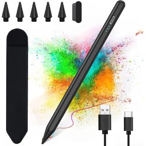 قلم Apple Pencil لجهاز iPad الجيل العاشر، قلم شاشة لجهاز iPad (9/8/7/6) الجيل الرابع، قلم iPad Pro قابل لإعادة الشحن، رفض راحة اليد - حساسية عالية مع 5 أطراف قلم قابلة للاستبدال، لجميع أجهزة iPad في 2018-2022