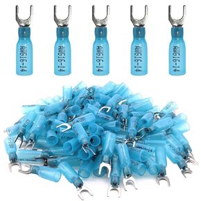100PCS Heat Shrink Fork Connectors ，22-16/16-14/12-10AWG Tinned Copper U-Type Spade Wire Connectors Kit,for Watercraft, Electronics, Automotive