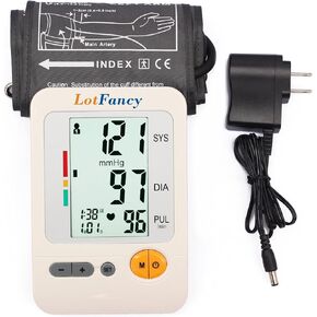 LotFancy Blood Pressure Monitor Upper Arm Large Cuff 11.8-16.5", Accurate Digital BP Gauge Machine, Dual Power Home Heartbeat Meter, 4 User, 120 Readings Memory, Large LCD Display