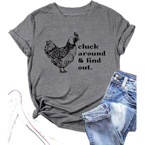 Cluck Around & Find Out Shirt Women Funny Chicken Graphic Tee Inspirational Letter Loose Work Top Casual Farmer Tshirt