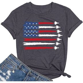 American Flag Shirt Women Patriotic Red White Blue USA Flag Air Force Flyover 4th of July T-Shirt