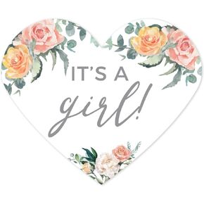 Andaz Press Peach Coral Floral Garden Party Baby Shower Collection, Fancy Frame Label Stickers, It's a Girl!, 36-Pack