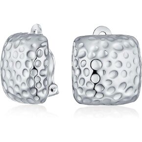 Geometric Casual Fashion Speckle Texture Hammered Square Clip On Earrings For Women Non Pierced Ears Silver Gold Plated