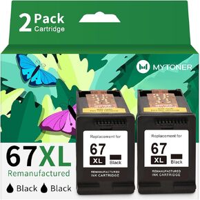 MYTONER Remanufactured Ink Cartridge Replacement for HP Ink 67 67XL Black for DeskJet 2700e 2700 2755e 2755 2734e Envy 6055e 6400 6000 Envy Pro 6452 6458 Printer (2 Black) 67Xl Black Ink Cartridge