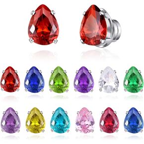 Spiritlele 12 Pairs Birthstone Magnetic Earrings Set Cubic Zirconia Clip on Non Piercing Fake Stud Earrings Birthday Gifts Unisex (Teardrop)