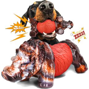 DBF Dog Chew Toys for Aggressive Chewers - Wild Boar Indestructible Dog Squeak Toy with Bacon Flavor, Durable Heavy Duty Dog Toys, Tough Nylon Dog Bones Toys for for Large Medium Breed(Red)