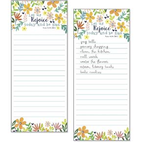 Set of 2- Rejoice Flowers List Pad, Notepad, Shopping List with Attachable Magnet WITH SCRIPTURE