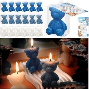 30 Sets Baby Shower Favors for Guests 30 Bear Shaped Candles Handmade Bear Candles Bulk with 30 Thank You Cards 30 White Ribbons 30 Clear PVC Boxes for Boys Girls Gender Reveal (Brown Series)