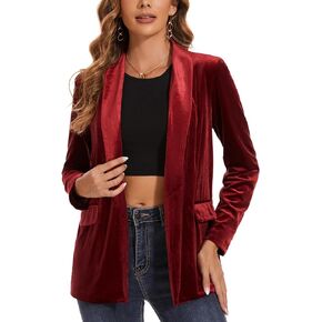 MINTLIMIT Women Velvet Blazer Jackets Casual Long Sleeve Shawl Collar Pocketsed Blazer Suits Work Outfits (Wine Red - Size XL)