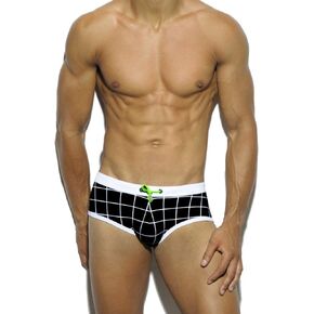UXH Sexy Man's Swimwear Swimming Briefs Trunks Low Waist Grid Surfing Beach Short