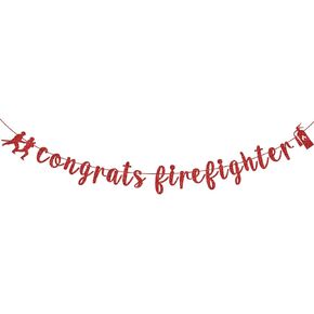 Red Glitter Congrats Firefighter Banner, So Proud of You/Class of 2024/Congrats Grad, 2024 Graduation Party Decorations