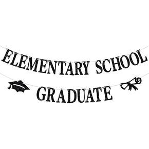 Elementary School Graduate Banner, Congrats 5th Grade graduate/Next Stop Middle School, Class of 2024 Elementary School Graduation Party Decoration Supplies, Black Glitter