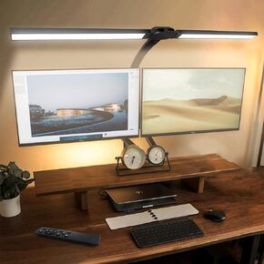 LED Desk Lamp for Office Home,Remote Control Dual Head Lamp with Clamp, Eye Caring Gooseneck Smart Light 24W Lighting Modes Flexible Adjustable Lighting Table Lamp for Study Drafting