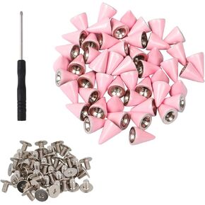 RDEXP DIY Decoration Leathercraft Shoes Cone Spikes Screwback Rivet Studs Pack of 50 (Pink)