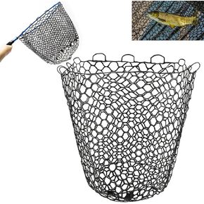 Fishing Net, Black Rubber Flexible Fishing Landing Netting Mesh Multipurpose Lightness Foldable Fishing Replacement Net for Angler Freshwater Saltwater