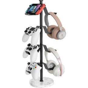 Controller Holder with Marble Base, 4 Tiers Controller Stand with Cable Organizer Desk Universal Organizer for All Switch Pro Crontroller Gaming Accessories, Black