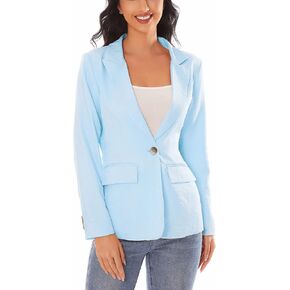 TONCHENGSD Women's Notched Lapel Pockets Button Casual Work Office Blazer Jacket