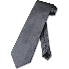 Vesuvio Napoli NeckTie CHARCOAL GREY Color Paisley Design Men's Gray Neck Tie, Charcoal Grey Gray, One Size