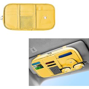 Car Sun Visor Organizer, Car Sun Visor Organizer Sunglass Holder, Car Truck Visor Storage Pouch Holder with Multi-Pocket Net Zippers, Auto Car Visor Pocket Universal for Truck SUV Van (Black)