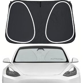 Windshield Sunshade 2016-2024 Upgraded for Tesla Model 3 Model Y Front Car Window Sun Shade Cover, AUTOATOZ Foldable Sun Visor Protector Blocking UV Rays Heat, Panda Eyes Design for Tesla Accessories