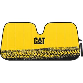 Cat Auto Shade for Car/Truck Windshield Pop-Up Sunshade UV Reflective Sun Shade Black with Yellow Tire Tracks – Jumbo Size 64" x 32"