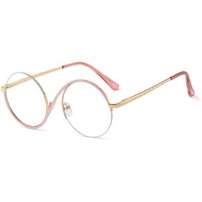 kachawoo Half Rimless Eyeglasses Zero Diopter Glasses Frame 8 S Shape Metal Prescription Round Anti Blue Light Ray Eyewears
