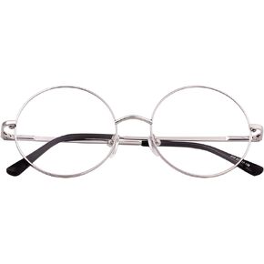 Retro Round Metal Non-Prescription Eyeglasses Frame with Spring HInge Clear Lens