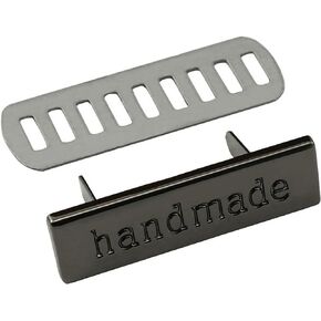 12PCS Black Handmade Metal Labels Square Alloy Tags Hand Made Printed Signs Label for Sewing Items Purses Bags Shoes DIY Crafts