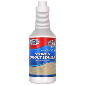 Clean-eez Grout Sealer & Stand-Up Brush Combo: Ultimate Floor Tile & Shower Sealant, Heavy Duty Protection for Kitchen & Bathroom, Safeguard Marble, Ceramic & Granite Surface -32 oz Sealer & Brush Set