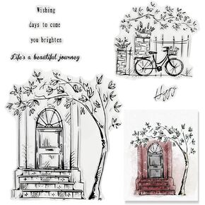 Hying Spring Bike Flowers Clear Stamps for Card Making and Photo Album Decorations, Grass Butterfly Silicone Stamps Greeting Words Rubber Stamps Seal for DIY Scrapbooking Supplies