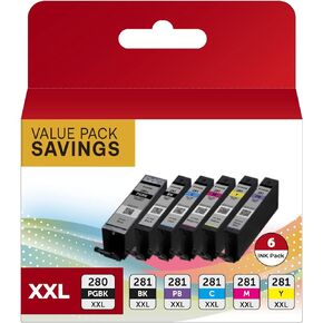 PGI-280XXL/CLI-281XXL Ink Cartridges Compatible Replacement for Canon 280 281 Ink Cartridges Use to Canon TS8120 TS9120 TS8220 TS8320 TS8300 TS8322 TS9100 6 Value Pack