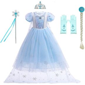 Girls Snow Queen Elsa Princess Costume Halloween Christmas Birthday Party Cosplay Fancy Dress Up Outfits w/Accessories