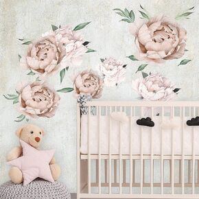 Peony Wall Decals Pink | Peony Wall Decals for Girls Bedroom Peel and Stick Floral Decor 7 Flowers Small | Peony Wall Stickers Living Room [lt801]
