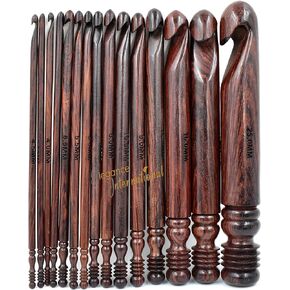 Wooden Crochet Hooks Set of 15-3.5mm to 25mm - Rosewood Crochet Hooks for Arthritic Hands- Crochet Hooks Ergonomic Soft Grip Handle - for Crocheting & Knitting - Christmas Gifts for Her(Set of 15)