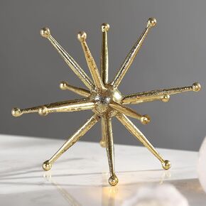 Gold Decorative Ball Rays Sculpture, 7.5" Abstract Table Decoration