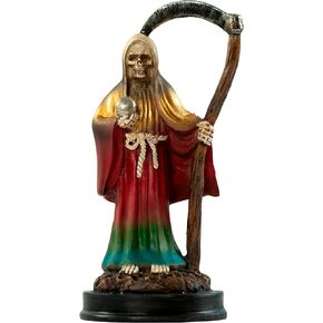 Santa Muerte Statue 5 inch, Grim Reaper Statue in Rainbow Robe, Reaper Figurine of Holy Death