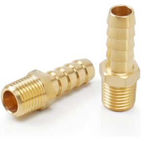 Industrial Brass Hose Fitting, Quick Coupler Air M Type Fitting - Heavy Duty Quick Connect Fitting-Threaded Pipe Adapter (1/4 Male x 1/4 Barb NPT Pipe, 2)