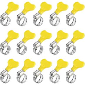 15-Pack Stainless Steel Hose Clamps (Yellow), Adjustable Thumb Screw Key Style Worm Gear Hose Clamps, Fuel Line Clamps,For Plumbing and Automotive Applications ([8-12mm(0.315-0.472 inches])