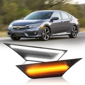D-Lumina Switchback LED مصابيح جانبية LED عدسة مدخنة إشارة انعطاف LED متتابعة لـ 2016-2021 الجيل العاشر من Honda Civic Si Hatchback Type R Sedan Coupe، العنبر الديناميكي وأضواء المصد الأمامي الأبيض in Saudi Arabia