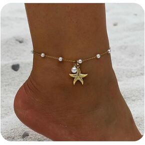 Gold Pearl Starfish Anklet Bracelet 18K Gold Stainless Steel Hawaiian Anklet for Women
