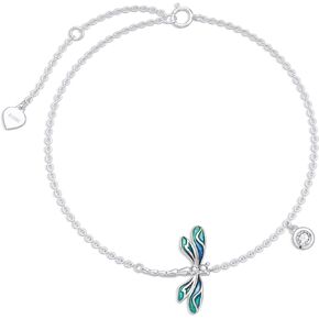 SISGEM Real 10k White Gold Dragonfly Ankle Bracelet for Women, Solid 10 Karat Gold Animal Lover Anklet Jewelry Gifts for Her, 9.4"+0.8"+0.8"