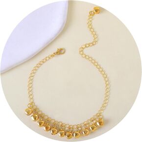 Anklet With Bells for Women 18k Gold Silver 11 Inch Waterproof Charm Anklet Plus Size Good Luck Boho Beach Adjustable Indian Cute Ankle Bracelet