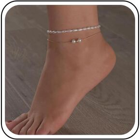Boho Layered Pearl Ankle Bracelet Gold Baroque Pearl Anklet Bracelet Vintage Pearl Bead Chain Anklet Bracelet Round Pearl Chain Anklet Foot Chain Jewelry for Women and Girls