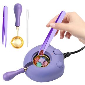 Electric Wax Seal Warmer,Wax Seal Kit with Spoon and Tweezers Great Tool for DIY Wax Seals, Wax Seal Stamp and Melting Wax Seal Sticks Sealing Wax Beads (White)