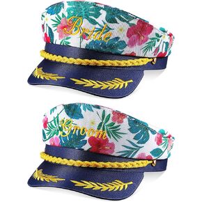 2 Pcs Bride Groom Captain Hats Wedding Flower Captain Hat Bachelorette Captain's Hat for Bridal Shower Wedding Party