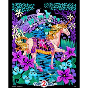 Stuff2Color Unicorn Bridge - Beatiful Fuzzy Velvet Coloring Poster for Kids, Toddlers, and Adults (Arrives Uncolored) - Excellent Arts Crafts Activity, Creative Gift, Sharing Project & More